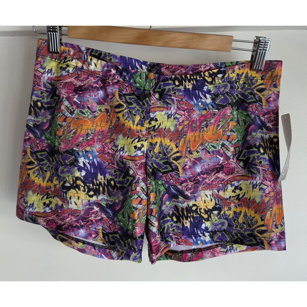 NWT Gia-Mia Shorts XL Graffiti Multi-Color Dance Activewear USA Made Spandex